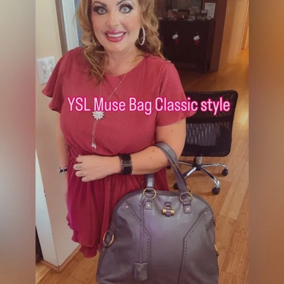 Authenticated YSL Muse bag Elegant Gray Leather Women's Bag - Picture 1 of 16